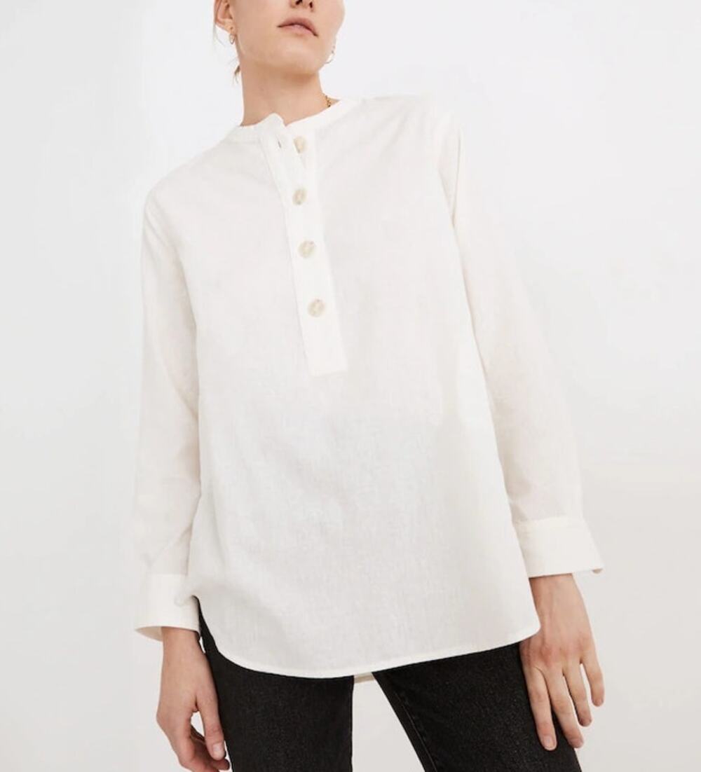Madewell (Re)sponsible Long Sleeve Henley Tunic Shirt Top Lighthouse Cream XXL